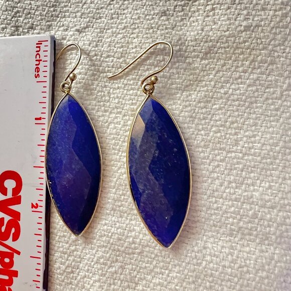 Lapus Lazuli Faceted Leaf Shape Drop Earrings with Hook Wires - Picture 6 of 6
